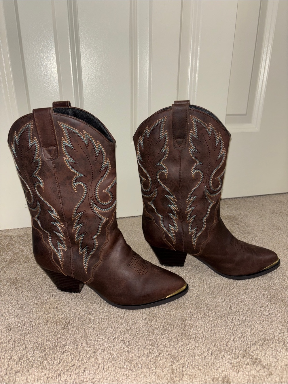 dingo Women’s Dark Brown Leather Western Heeled Cowboy Boots Size 7